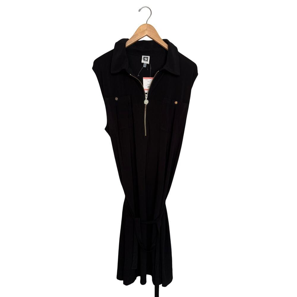 Anne Klein Sleeveless Collared Dress Women’s Plus Size 3X Black Gold Tie Zip NWT